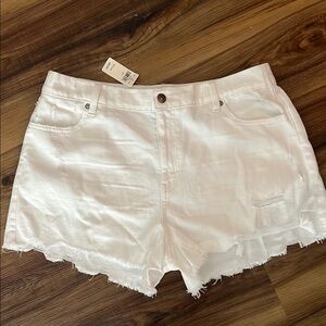 aerie White Jean Shorts with Distressed Hem